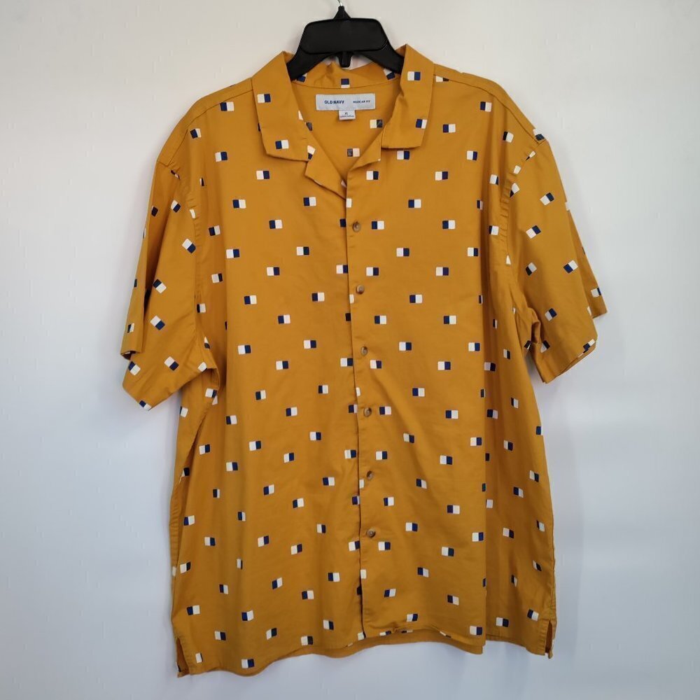 Old Navy Button Down Notch Collar Nautical Shortsleeve Shirt XL Men Yellow